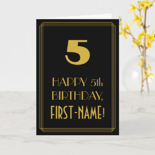 5th Birthday – Art Deco Inspired Look "5" & Name Card