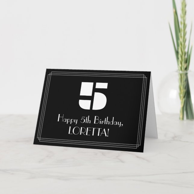 5th Birthday: Art Deco Inspired Look "5" & Name Card (Front)