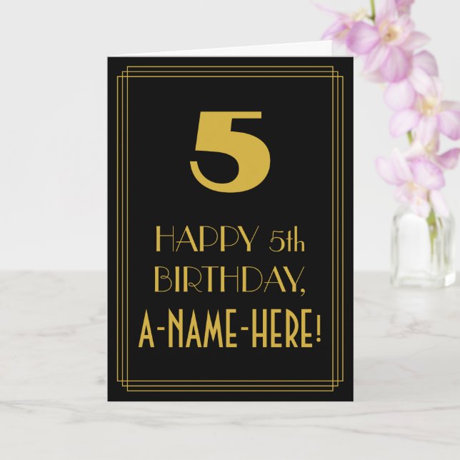 5th Birthday ~ Art Deco Inspired Look "5" & Name Card (Orchid)