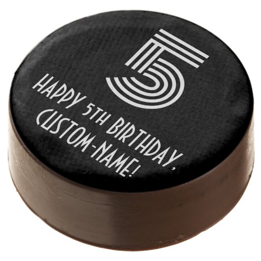5th Birthday - Art Deco Inspired Look "5", Name Chocolate Covered Oreo (Angled)