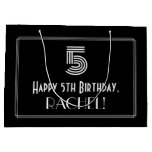 [ Thumbnail: 5th Birthday — Art Deco Inspired Look "5" & Name Gift Bag ]