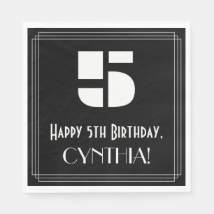5th Birthday: Art Deco Inspired Look "5" + Name Napkins