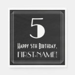 [ Thumbnail: 5th Birthday ~ Art Deco Inspired Look "5", Name Napkins ]