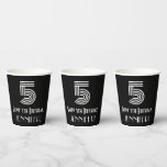 [ Thumbnail: 5th Birthday — Art Deco Inspired Look “5” + Name Paper Cups ]
