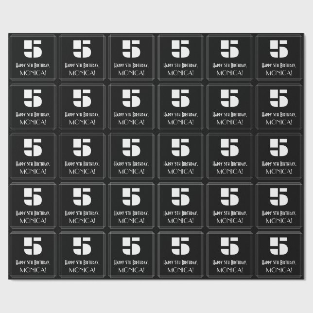 5th Birthday: Art Deco Inspired Look "5" & Name Wrapping Paper (Flat)