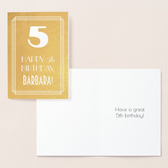 5th Birthday ~ Art Deco Style "5" & Custom Name Foil Card (Display)