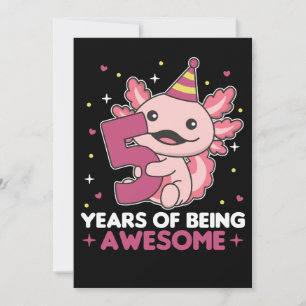 5th Birthday Axolotl Five Year Old Sweet Axolotls Invitation