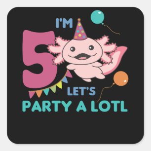 5th Birthday Axolotl Five Year Old Sweet Axolotls Square Sticker