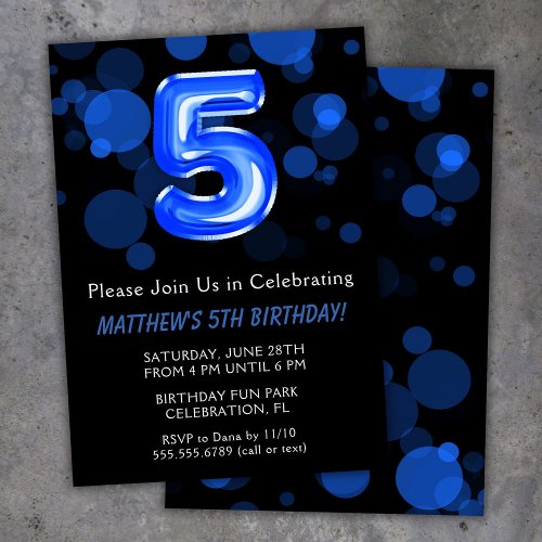 5th Birthday Balloons Kids Blue Boy Party Invitation