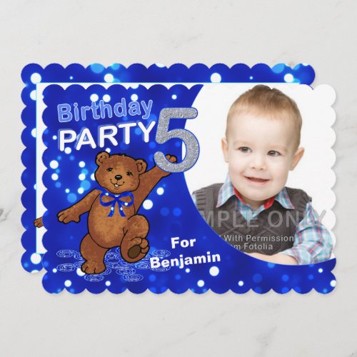 5th Birthday Bear Party Custom Photo Invitations