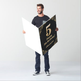 5th Birthday Black and Gold Glitter Extra Large Card