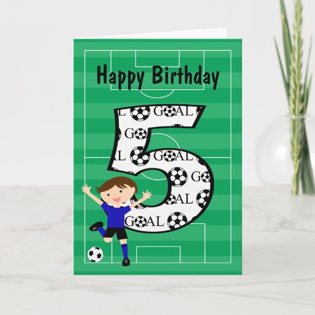 5th Birthday Blue and Black Soccer Goal Card (Front)