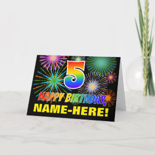 5th Birthday: Bold, Fun, Fireworks, Rainbow 5 Card