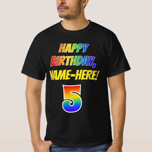 5th Birthday  Bold Fun Rainbow 5 Custom Name T_Shirt