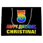 [ Thumbnail: 5th Birthday: Bold, Fun, Simple, Rainbow 5 Gift Bag ]