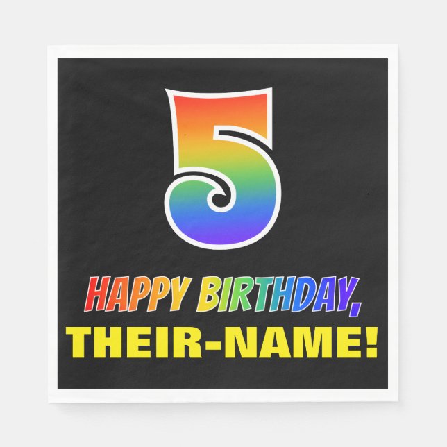 5th Birthday: Bold, Fun, Simple, Rainbow 5 Napkins (Front)