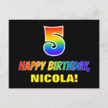 [ Thumbnail: 5th Birthday: Bold, Fun, Simple, Rainbow 5 Postcard ]