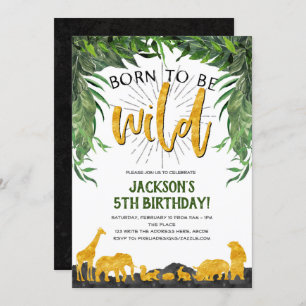 5th birthday, Born to be wild, Jungle animal Invitation