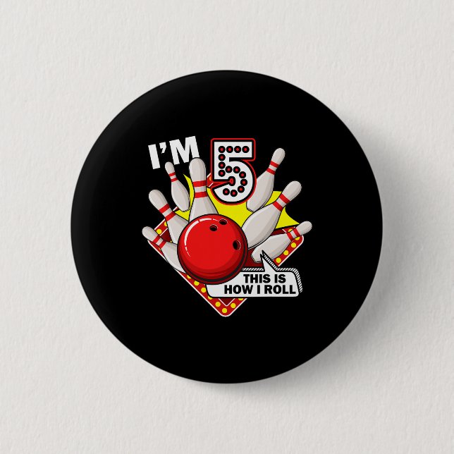 5th Birthday Bowling Theme 5 Year Old Funny B-day  Button (Front)