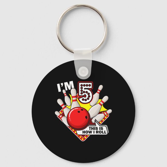 5th Birthday Bowling Theme 5 Year Old Funny B-day  Keychain (Front)