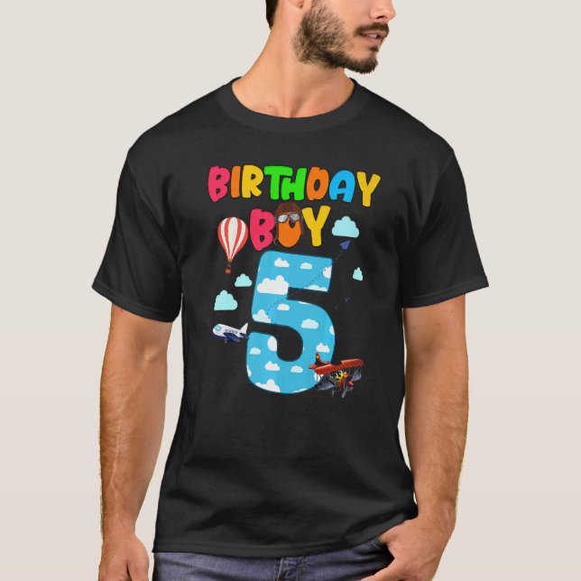5th Birthday Boy Airplane Pilot 5 Years Old Helico T-Shirt (Front)