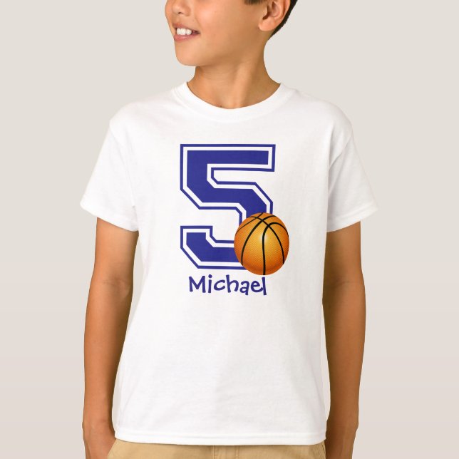 5th Birthday boy basketball personalized T-Shirt (Front)