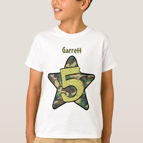 5th Birthday Boy Camo Custom Name with STAR V01C T_Shirt