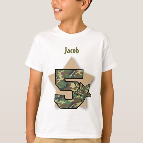 5th Birthday Boy Camo Custom Name with STARS V02 T_Shirt