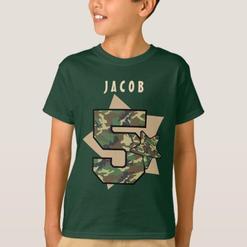 5th Birthday Boy Camo Custom Name with STARS V02A T_Shirt