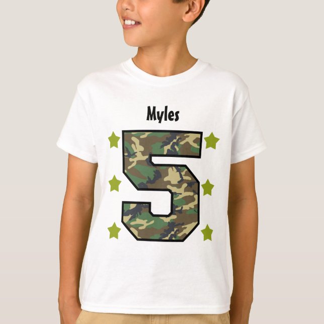 5th Birthday Boy Camo Four Year Custom Name V007F T-Shirt (Front)