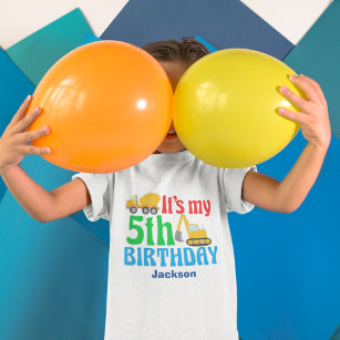 5th Birthday Boy Construction Vehicle Party Kids T-Shirt