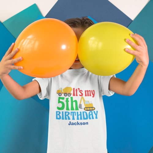 5th Birthday Boy Construction Vehicle Party Kids T_Shirt