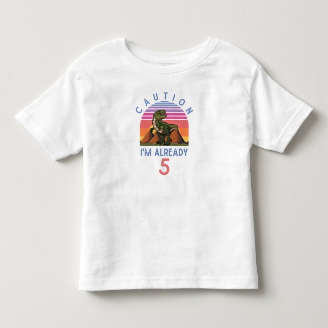 5th birthday boy Dino Trex Dinosaur 5 years old Toddler T-shirt (Front)