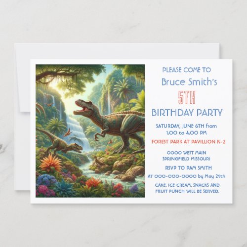 5th Birthday Boy Dinosaur Party   Invitation