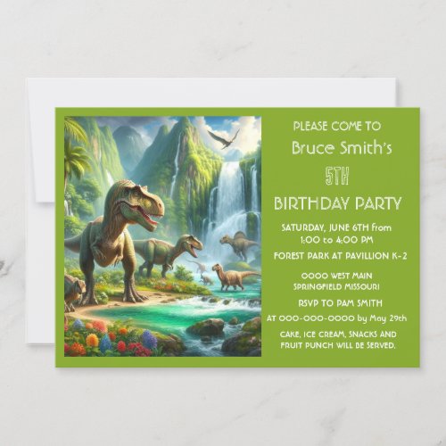 5th Birthday Boy Dinosaur Party   Invitation