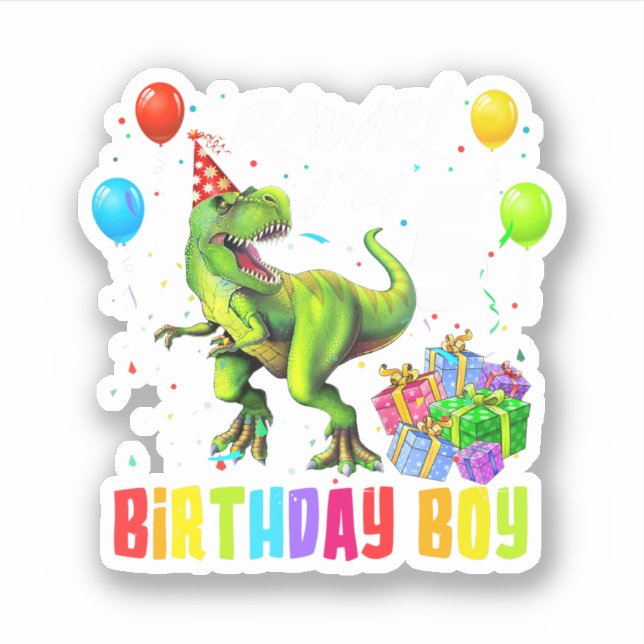 5Th Birthday Boy Dinosaur T Rex Sticker (Front)