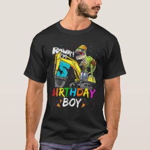 5Th Birthday Boy Excavator 5 Year Old Dinosaurs T T-Shirt