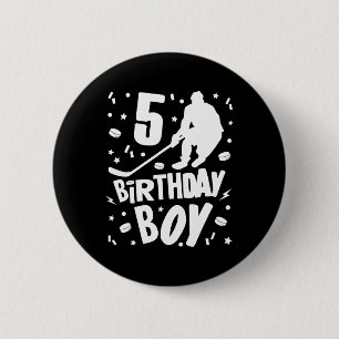 5th Birthday Boy Ice Hockey Kids 5 Years Old Party Button