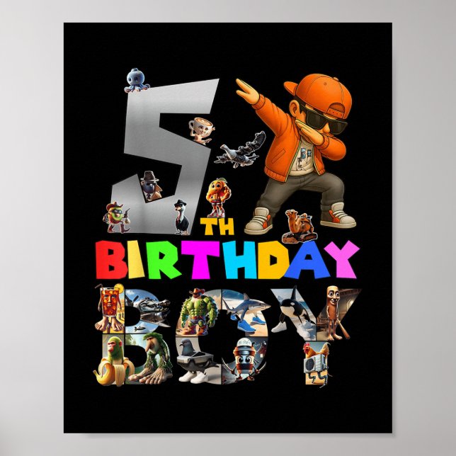 5th Birthday Boy Italian Brainrot For Kids Birthda Poster (Front)