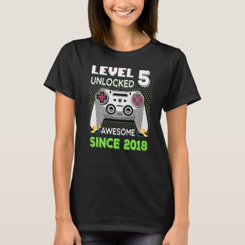 5th Birthday Boy Level 5 Unlocked Awesome 2018 Vid T_Shirt