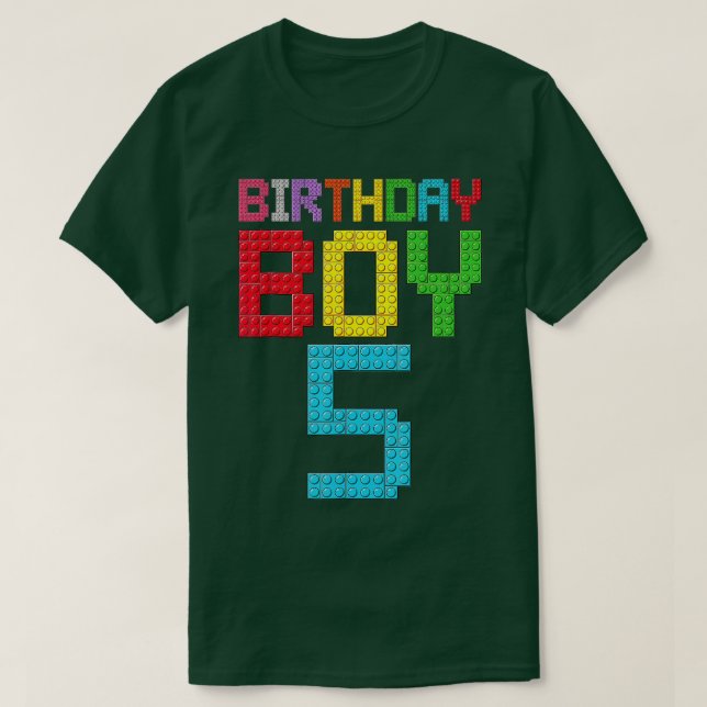 5th Birthday Boy Master Builder 5 Years Old Block  T-Shirt (Design Front)