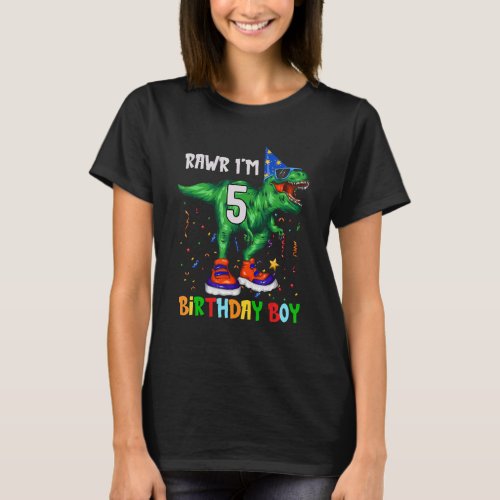 5th Birthday Boy Rex Dinosaur Rawr Im 5 Year Old T_Shirt