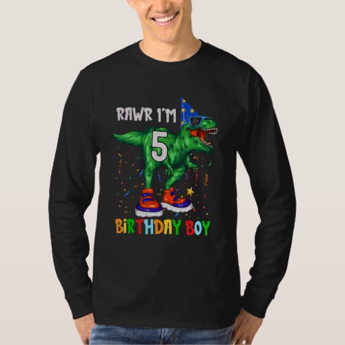 5th Birthday Boy Rex Dinosaur Rawr Im 5 Year Old T_Shirt