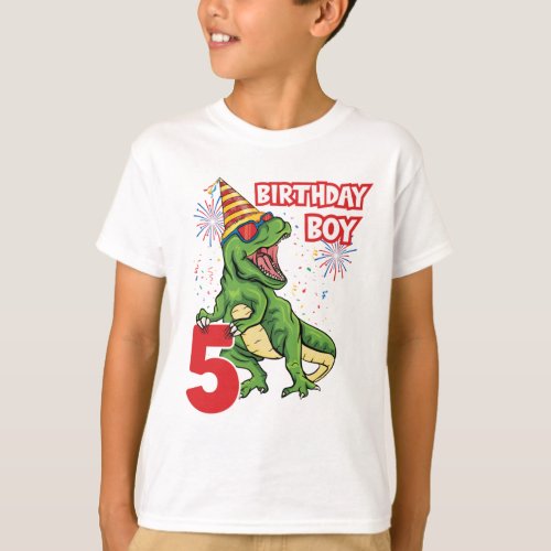 5th Birthday Boy T_Rex Dinosaur Kids  T_Shirt