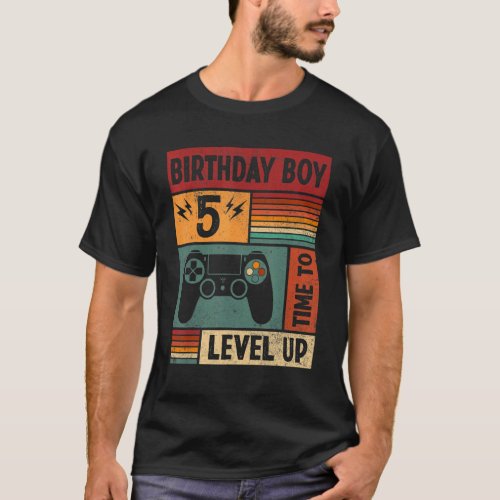 5th Birthday Boy Time To Level Up 5 Years Old Vide T_Shirt
