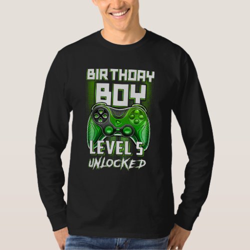 5th Birthday Boys Level 5 Unlocked 5 Year Old Vide T_Shirt