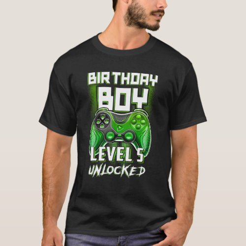 5th Birthday Boys Level 5 Unlocked 5 Year Old Vide T_Shirt