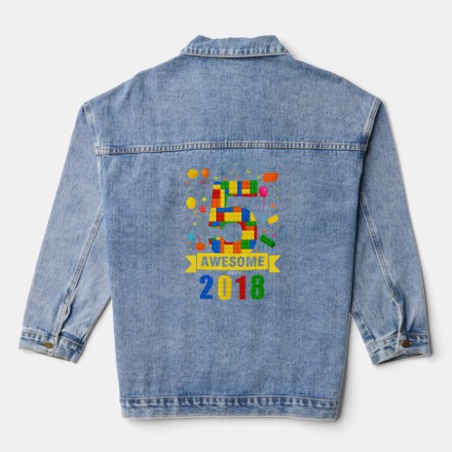 5th Birthday Building Block 5 years old awesome si Denim Jacket