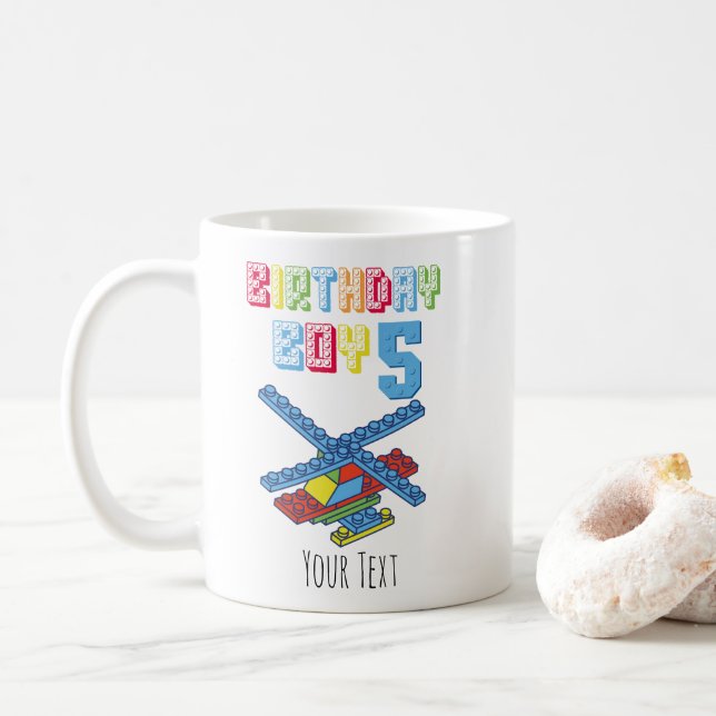 5th Birthday Building Block Personalized Birthday Coffee Mug (With Donut)