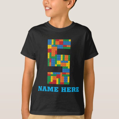 5th Birthday Building Blocks Bricks T_Shirt